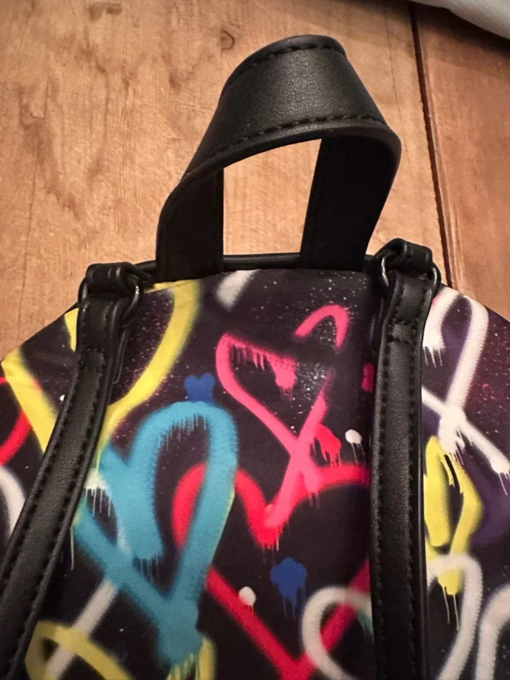 Graffiti Sweetie backpack by Betsey Johnson Multicolor Heart Print Quilted